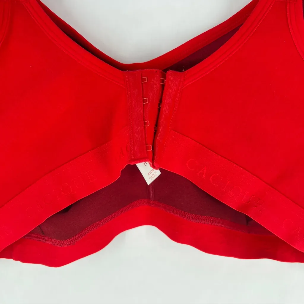 Cacique Red Lace Cotton Unlined Full Coverage Underwire‎ Lace Bow Bra Size 42DD - Image 6