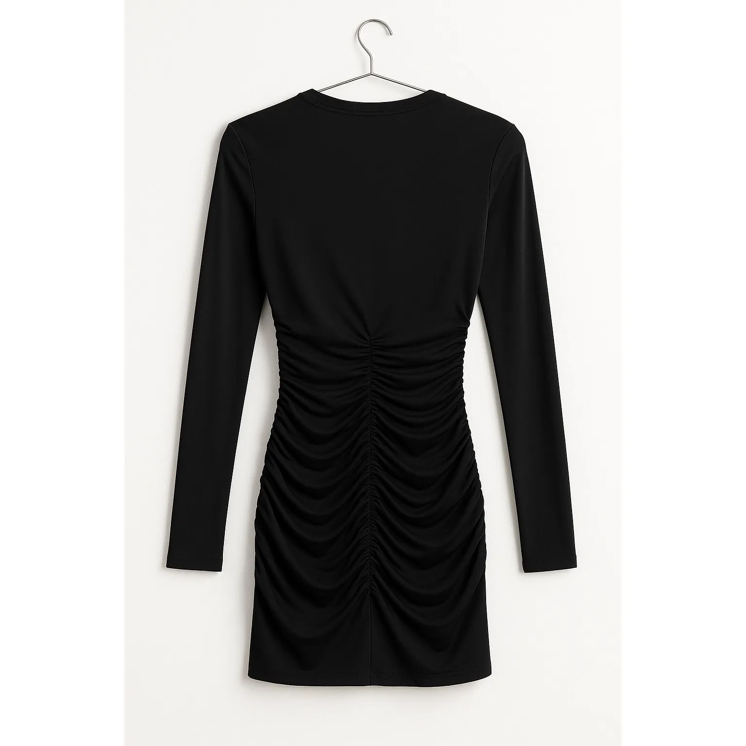 H&M Black Ruched Bodycon Mini Dress Small Night Out Holiday Party Club Y2K - Image 3
