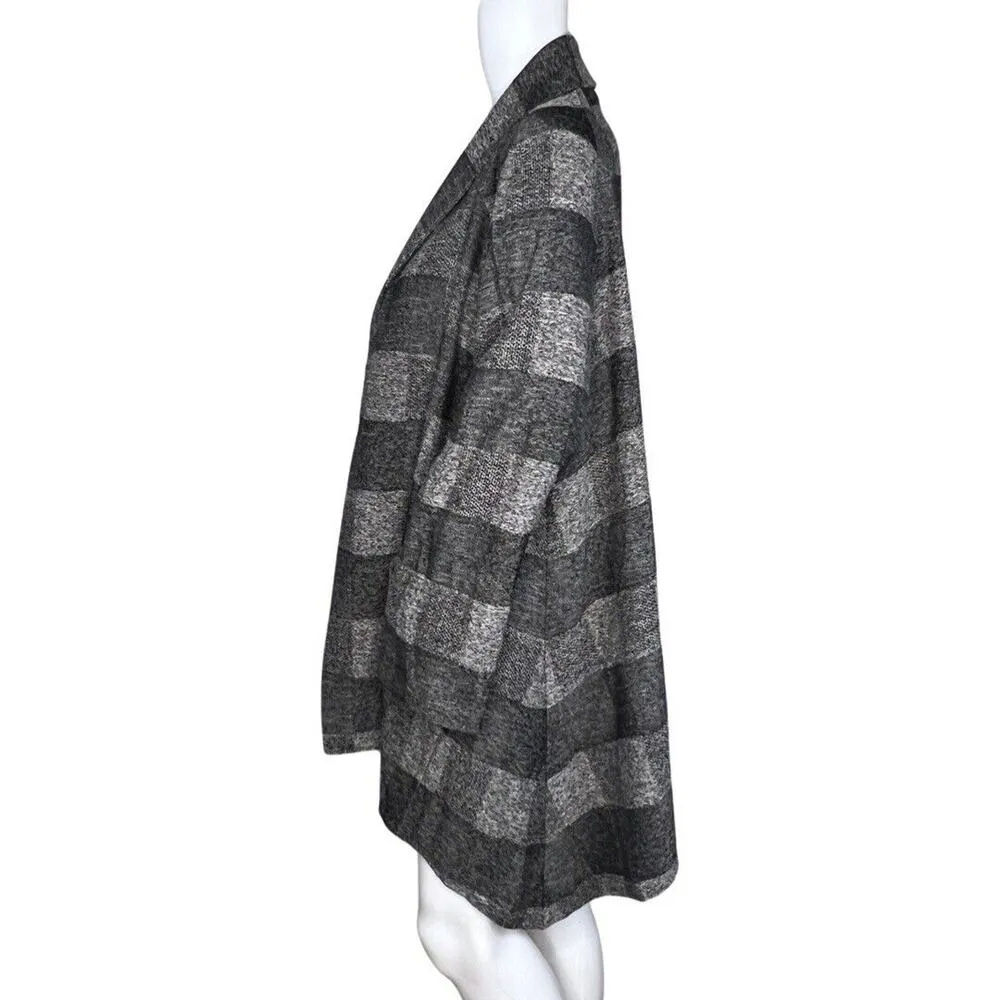 Chicos Sweater Womens Large Gray Check Plaid Open Cardigan Neutral Office Casual - Image 3
