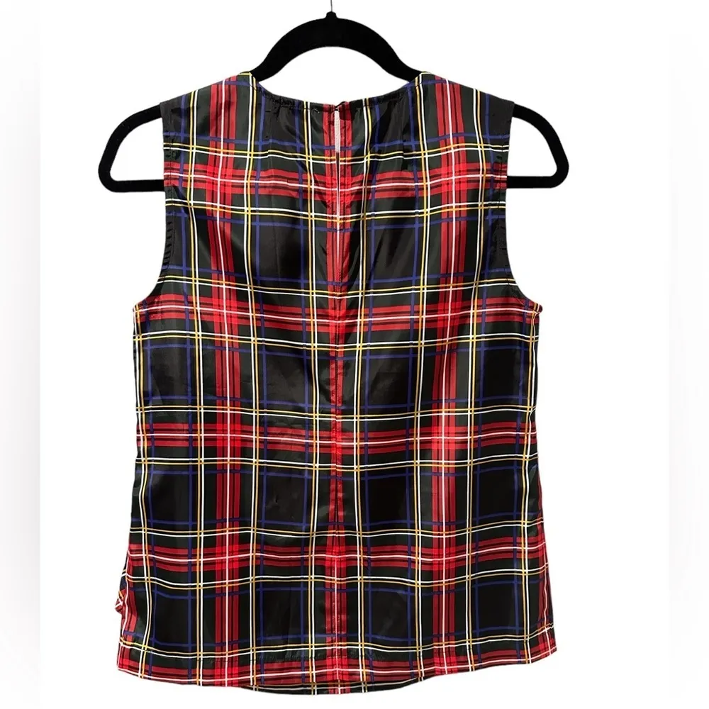 J CREW Stewart Tartan Plaid Asymmetrical Ruffle Sleeveless Blouse Women’s Size 0 - Image 3