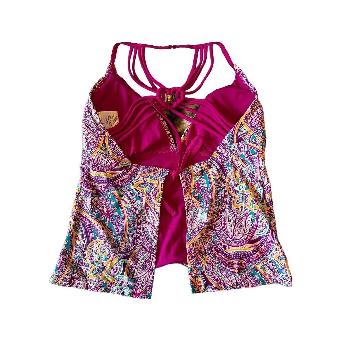 Playa Swim Paisley Halter Tankini Top Women's M 8 10 Magenta Purple Teal Yellow Size M - Image 2