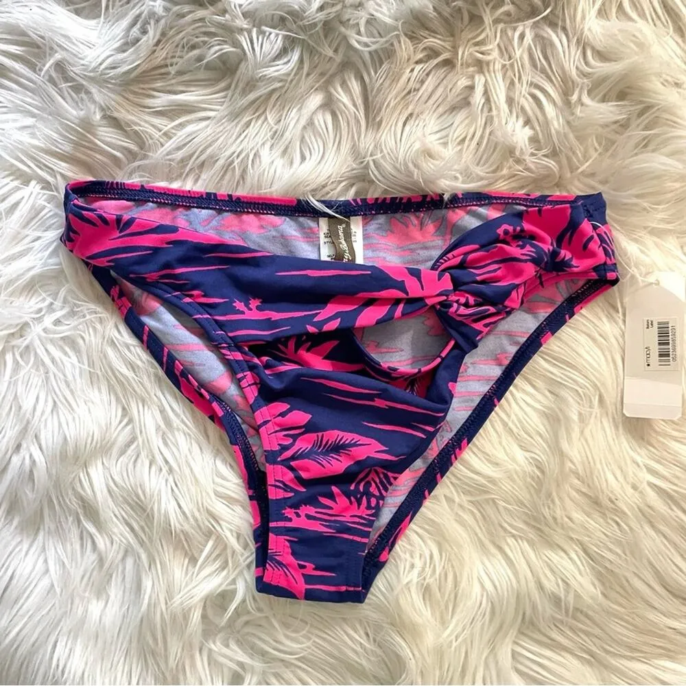 Tommy Bahama Sugar Shack Pink Blue Twist Front hipster bikini swim bottoms S new - Image 2