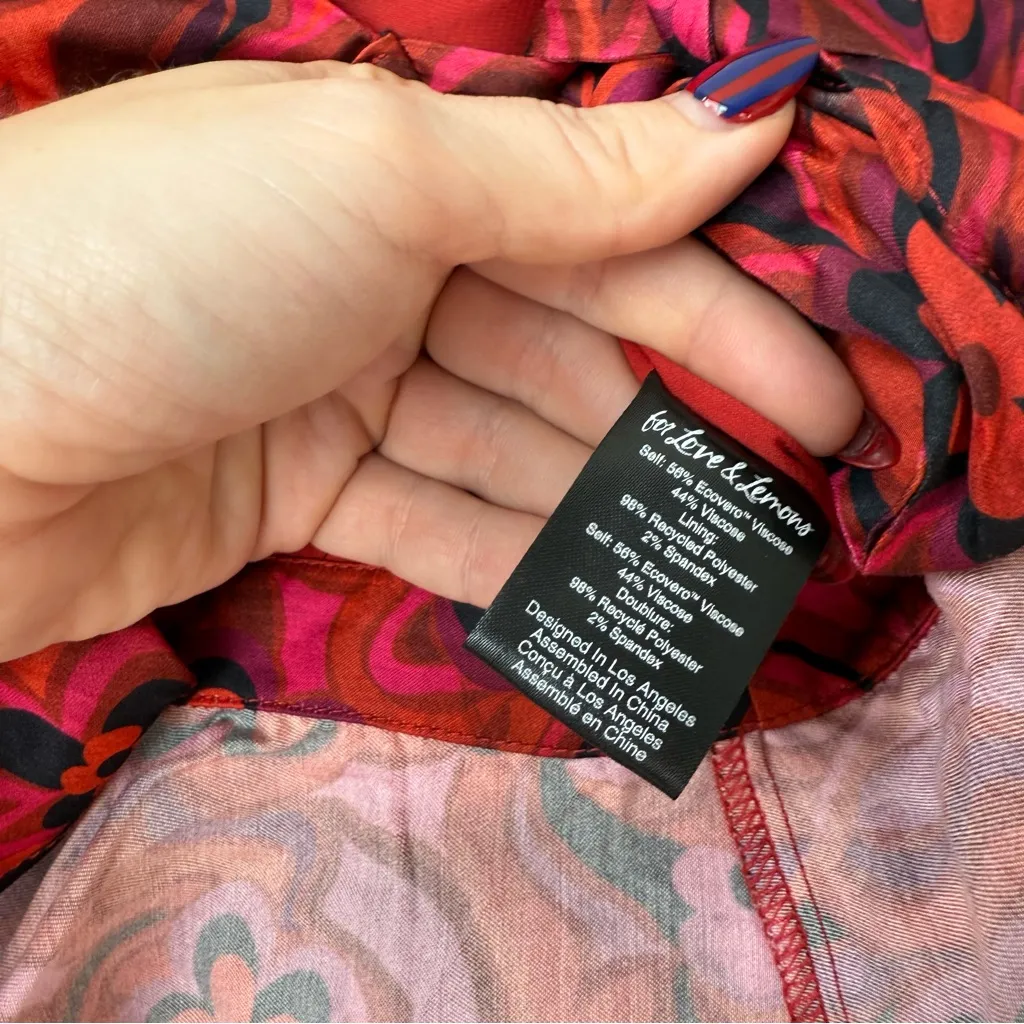 For Love & Lemons Davina Red Floral Tie Front Cropped Blouse XS - Image 9