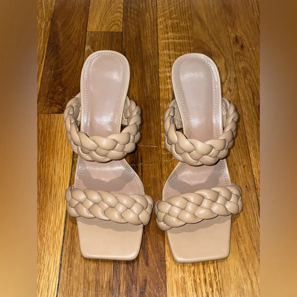 Women's Braided Heeled Sandals Backless Square Open Toe Block Slide Sandals Size 8 - Image 3