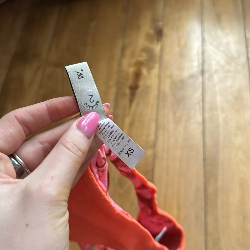 Maagi High Leg Bikini Bottom Ribbed Vibrant Orange/Palm Print NWOT XS - Image 4