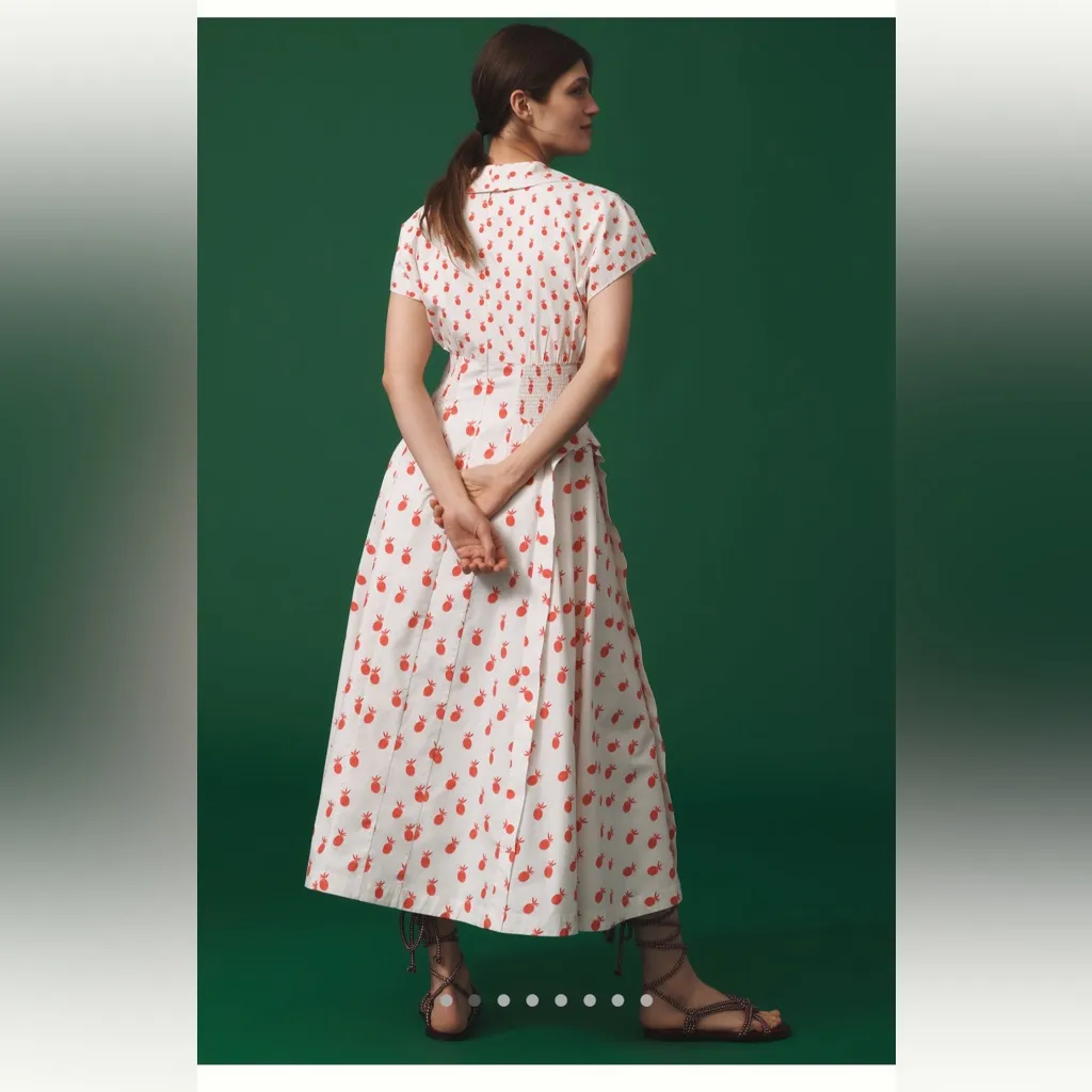 NWT Anthropologie Short-Sleeve V-Neck Pleated Midi Dress pineapple size small - Image 2