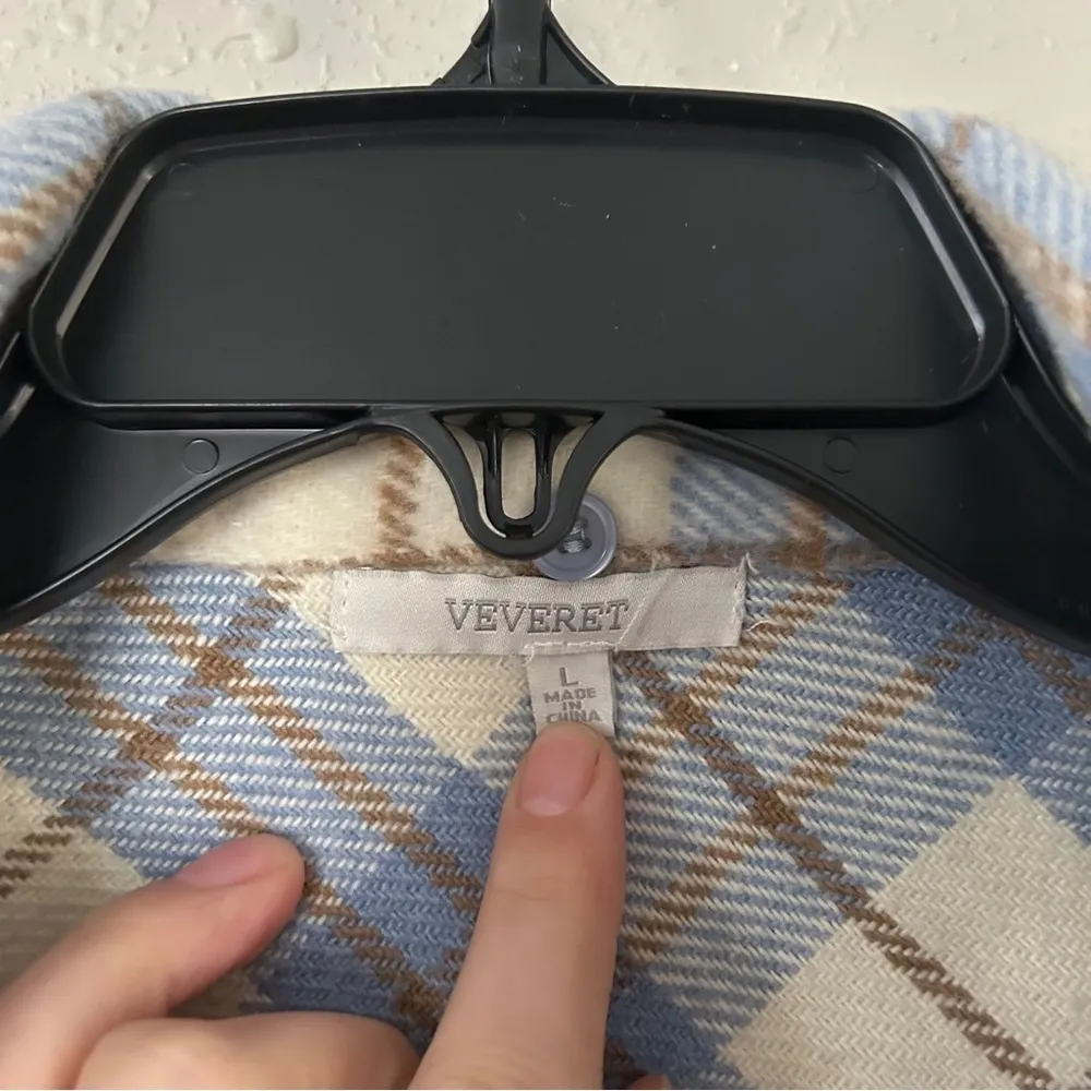 Veveret Blue Cream Plaid Shacket Flannel Jacket Fall Spring Comfy Casual Large - Image 2