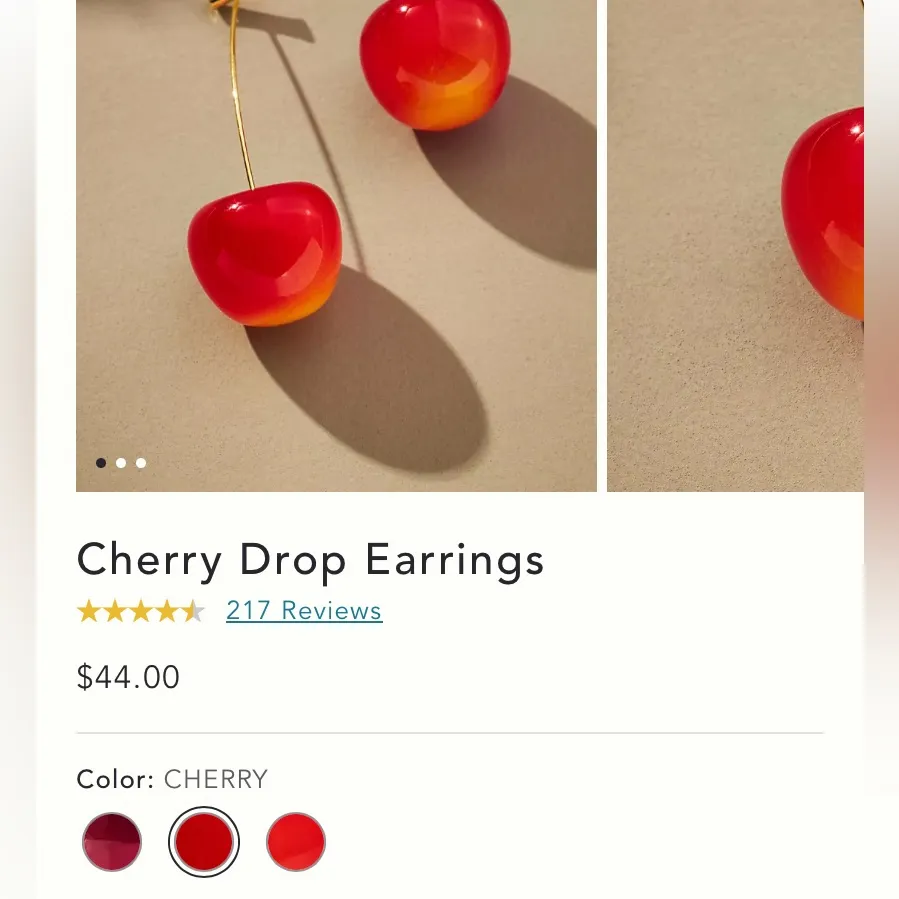 Anthropologie Deep Red Cherry Whimsical Drop Wire Earrings Gold Stem 44.00 New - Image 7