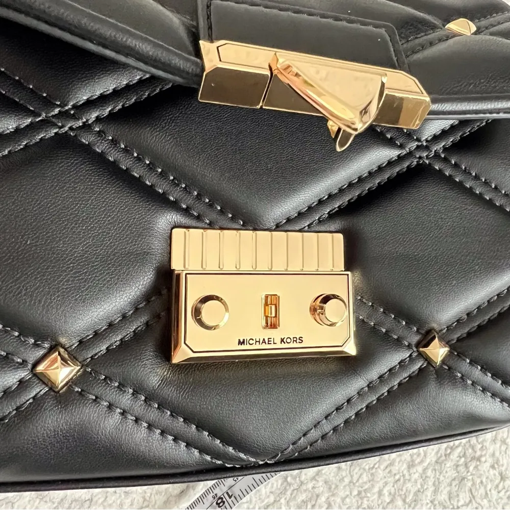 Michael Kors Black Serena Quilted Cross Body Convertible Shoulder Studded NWT - Image 6