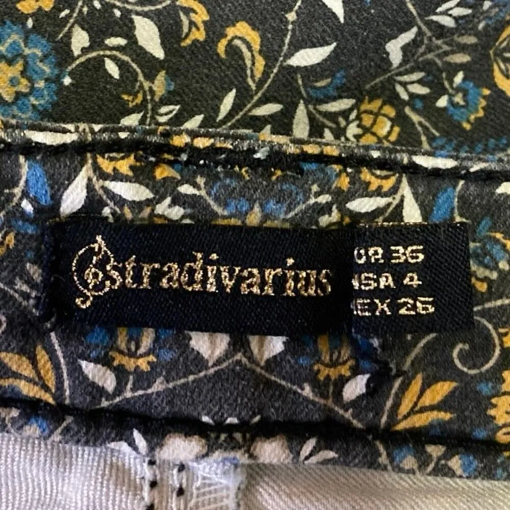 Stradivarius Womens Multicolor Floral Mid Rise Skinny Slim Fit Trousers Pants 4 - Image 4