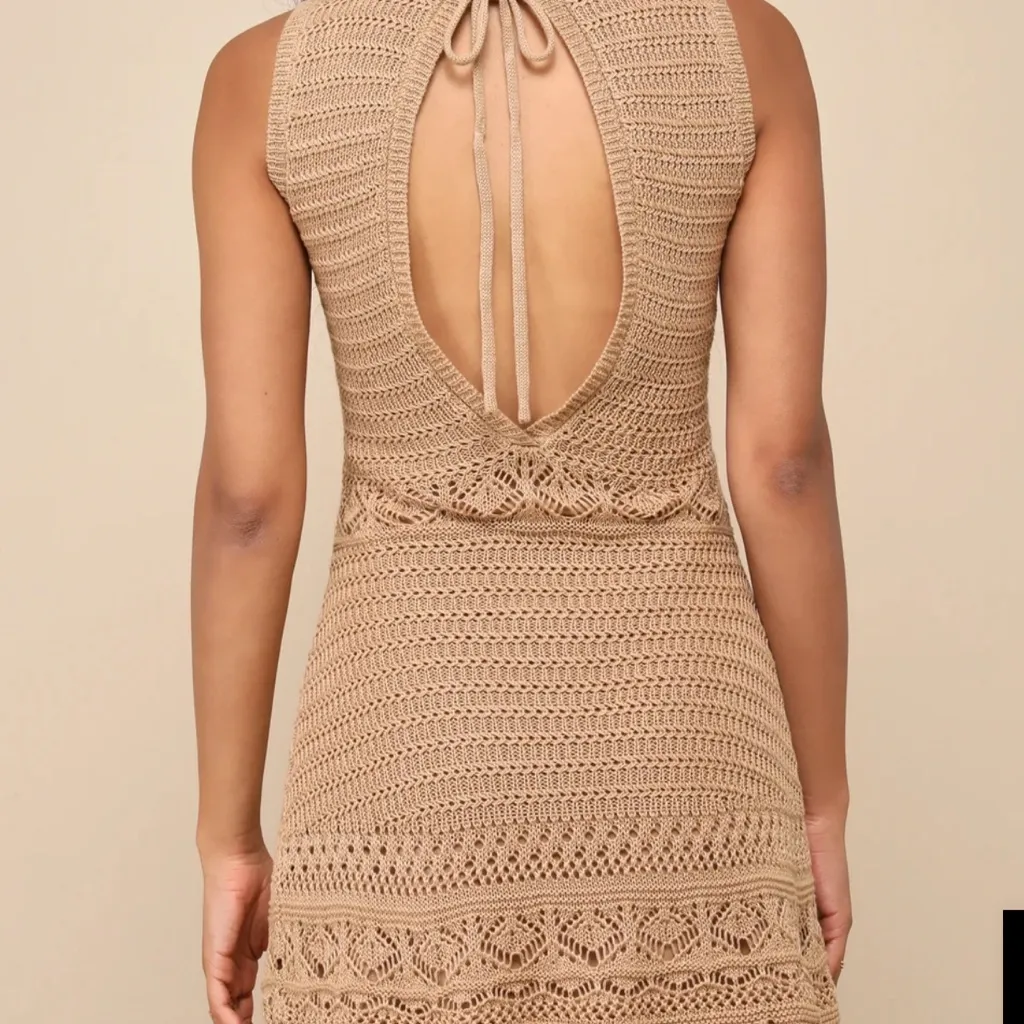 Lulu's Tan Crochet Backless Dress Size L - Image 6