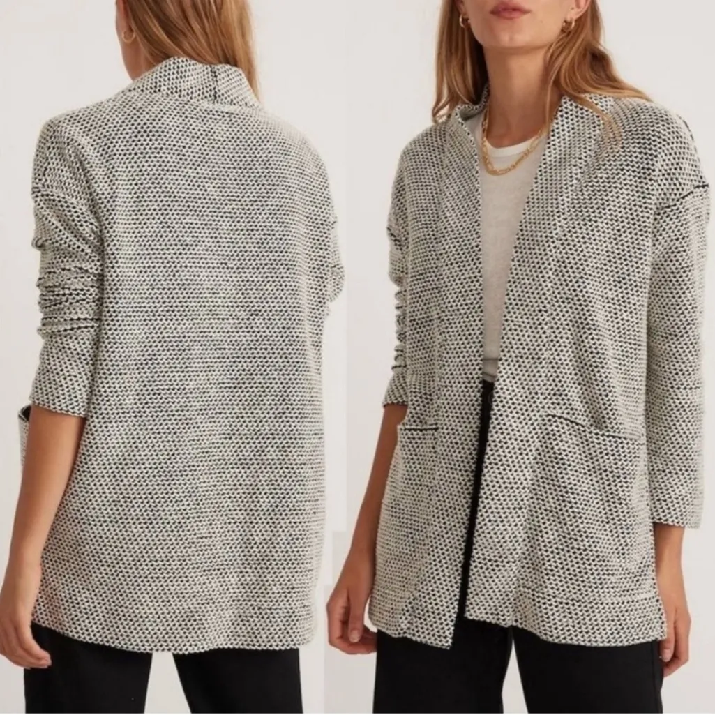 MARINE LAYER Birdseye Knit Cardigan Sweater Coat Size X-L Black White Contrast - Image 2