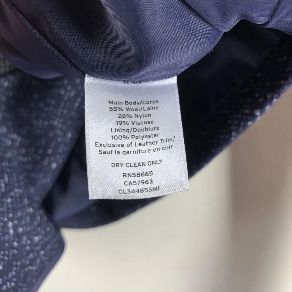Classiques Entier Navy Blue Wool Blend Tweed and Leather Zip Jacket Size Small - Image 4