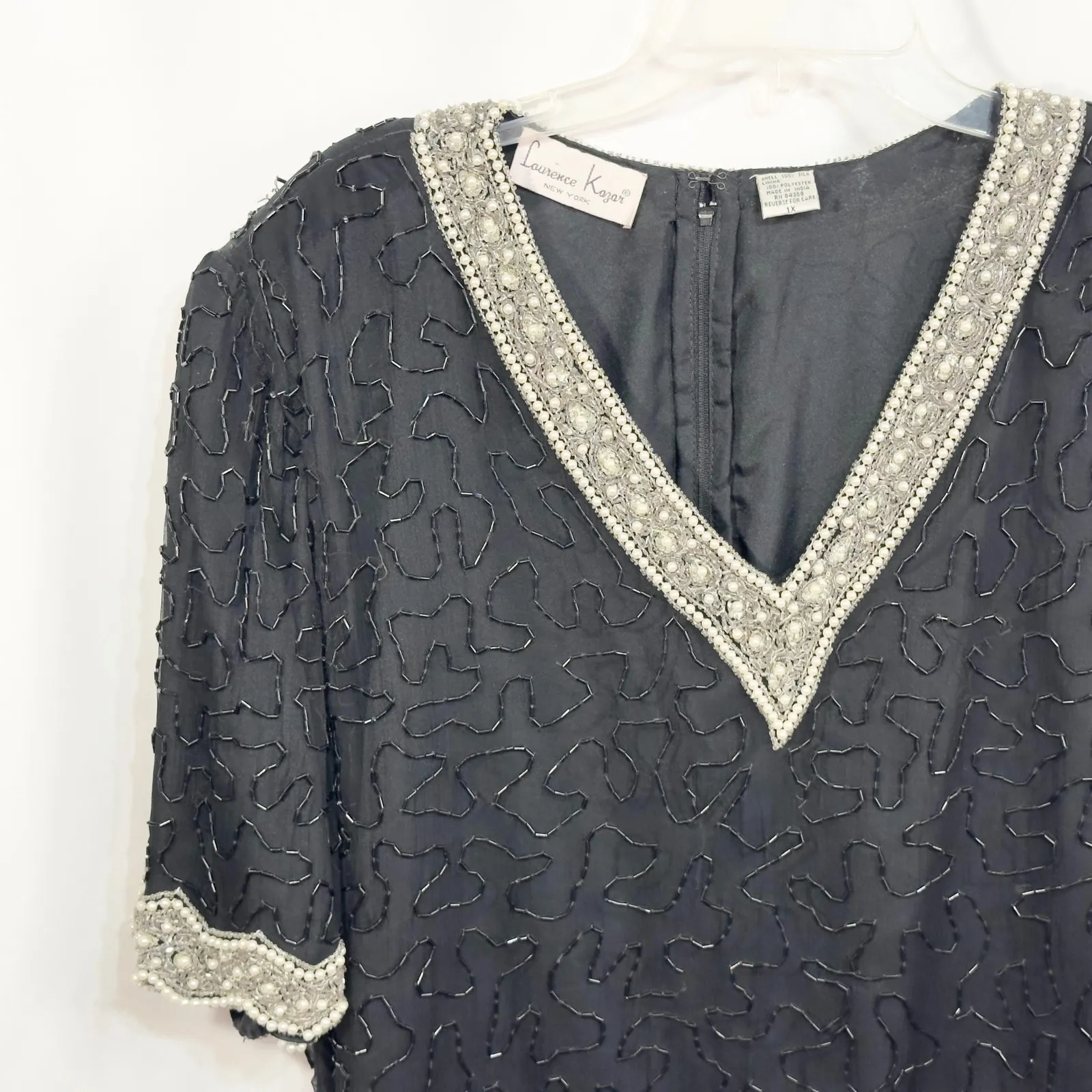 VTG Laurence‎ Kazar Plus Size 1X Beaded Top Party Cocktail Blouse Black 749 - Image 6