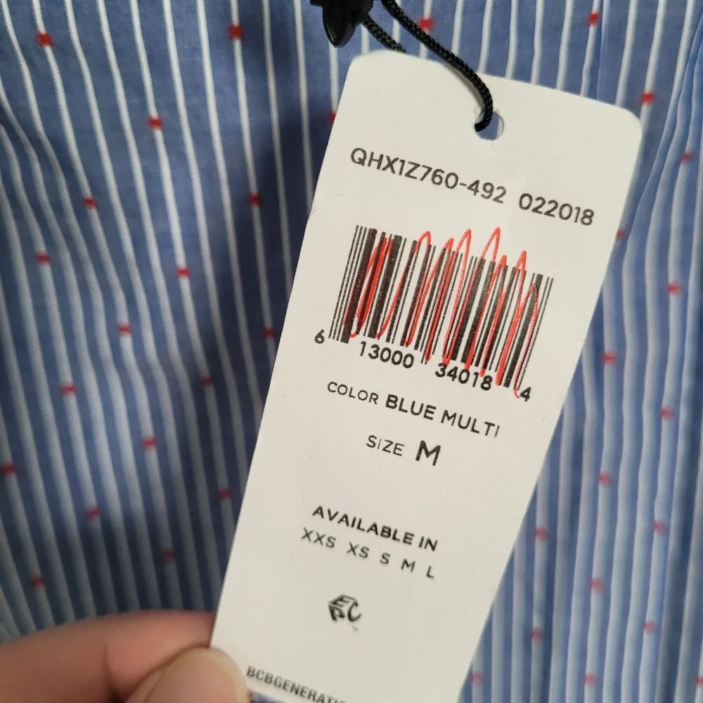 BCBGeneration Size M Blue Striped Off the Shoulder Top - Image 5