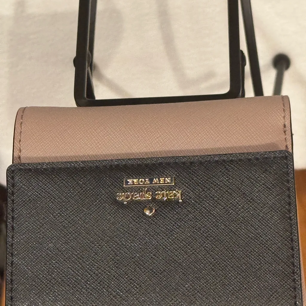 Kate Spade NY Black/Tan Leather Crosshatch Tri-fold Wallet - Image 12