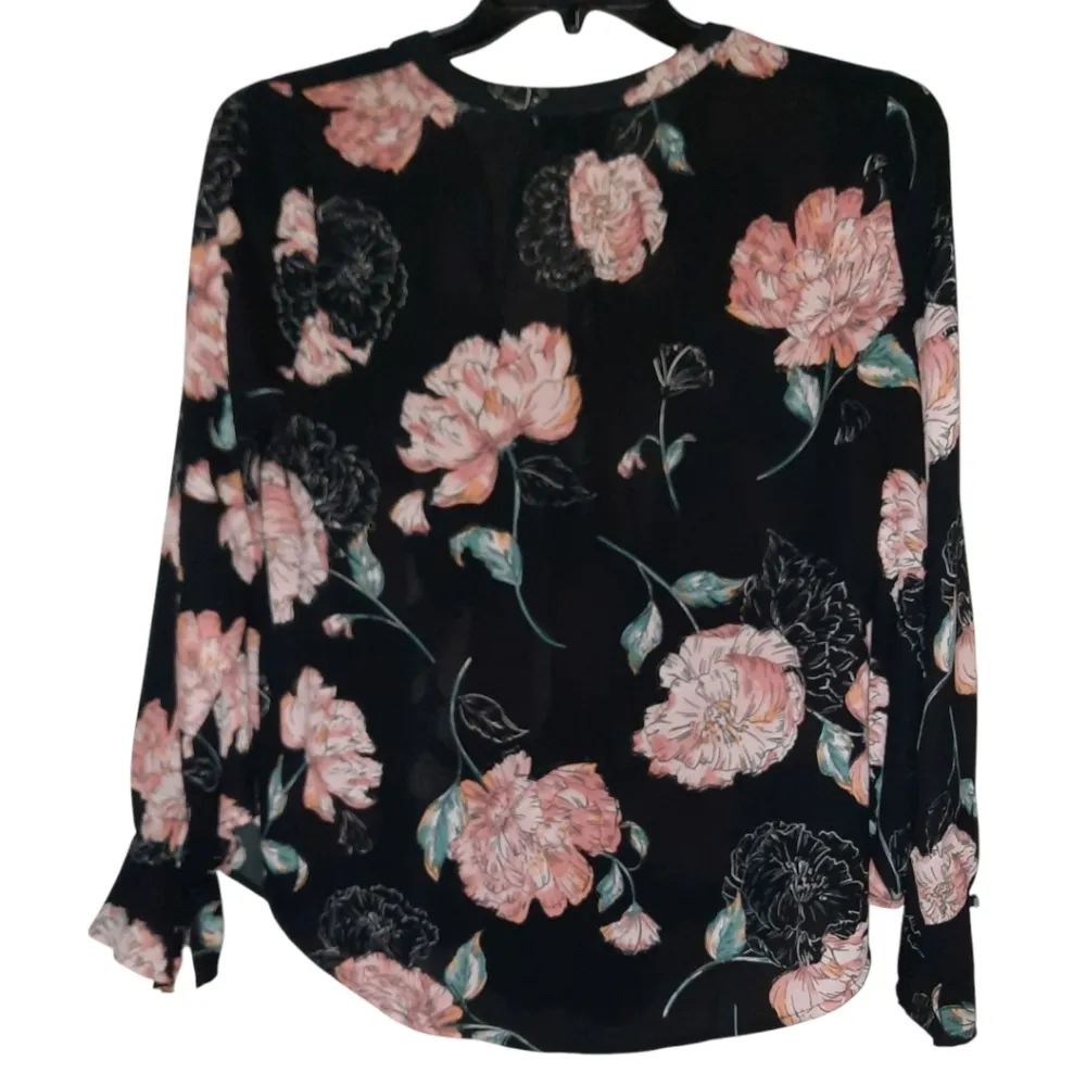 Kaari Blue Floral Blouse Long Sleeve Medium - Image 2