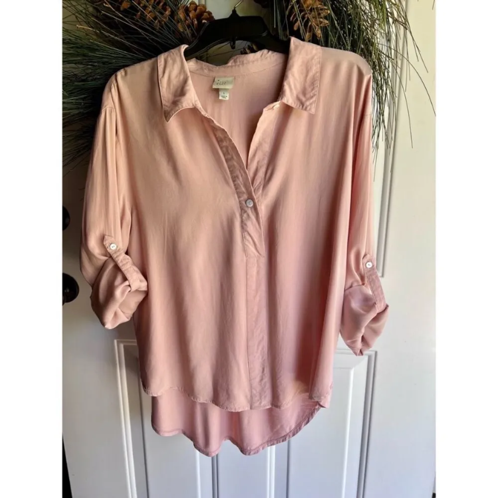 A New Day Hi-low Pink/Blush/Mauve Long Sleeve Button Up Blouse/Top/Shirt Size L - Image 4
