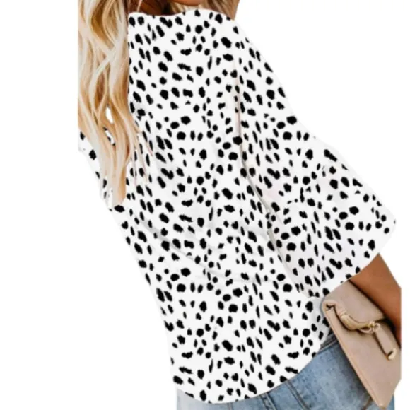 Womens Button Down V Neck Tie Knot Front Tops 3/4 Sleeve Chiffon - Image 4