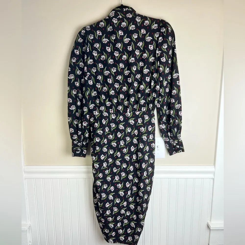 Veronica Beard Cadence Dress Size 0 Black Tulip Floral Print Draped Silk Garden - Image 3
