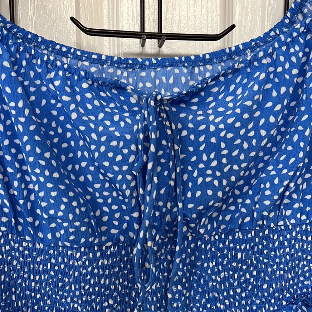 BRAND NEW Elastic Waist Zipper Side Blue Dot Summer Dress Size XL - Image 4