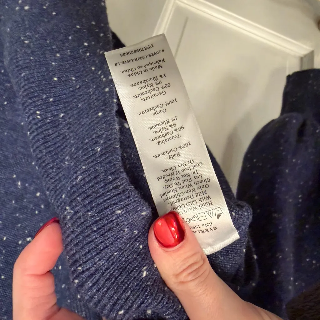 Everlane Classic Cashmere Crew Sweater Indigo Donegal NWT Size XXS - Image 7