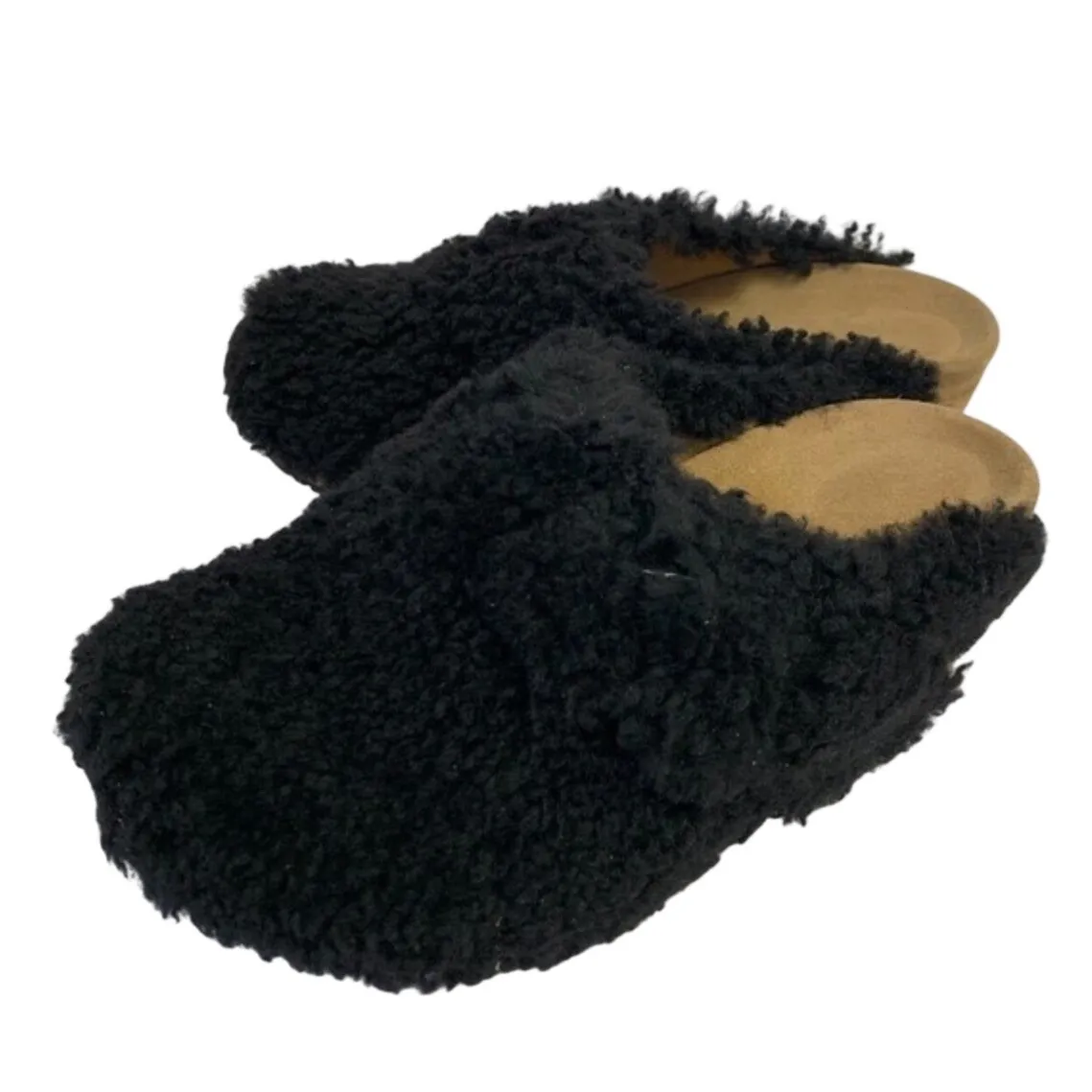 Papillio Black Fuzzy Shearling Clogs Mules Size 39 40 Comfort Slides - Image 3