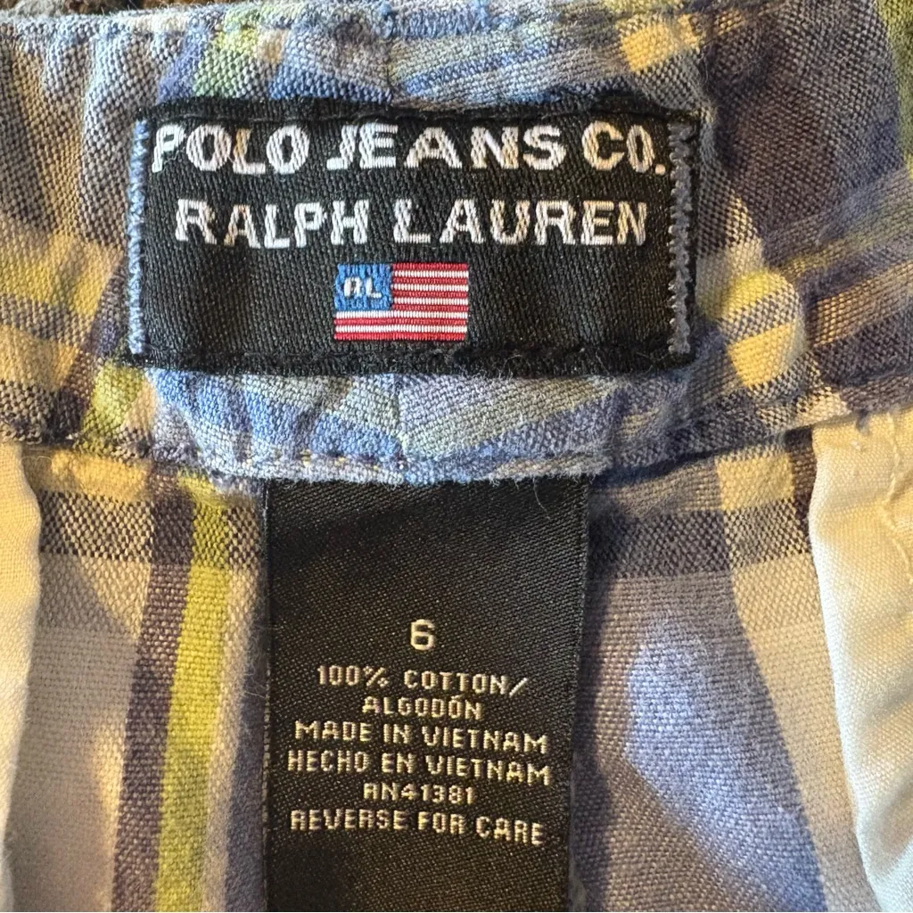 Vtg Polo Ralph Lauren Jeans Co Plaid Shorts Womens Sz 6 Blue Green Chinos Preppy - Image 6