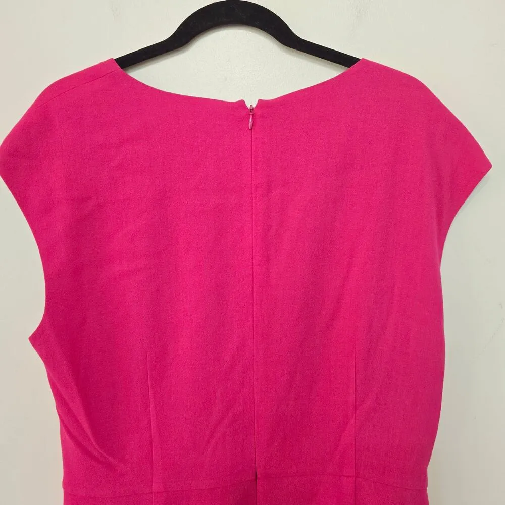 Lafayette 148 New York Pleated Barbiecore Fushia Sheath Midi Dress Women Size 14 Pink - Image 6