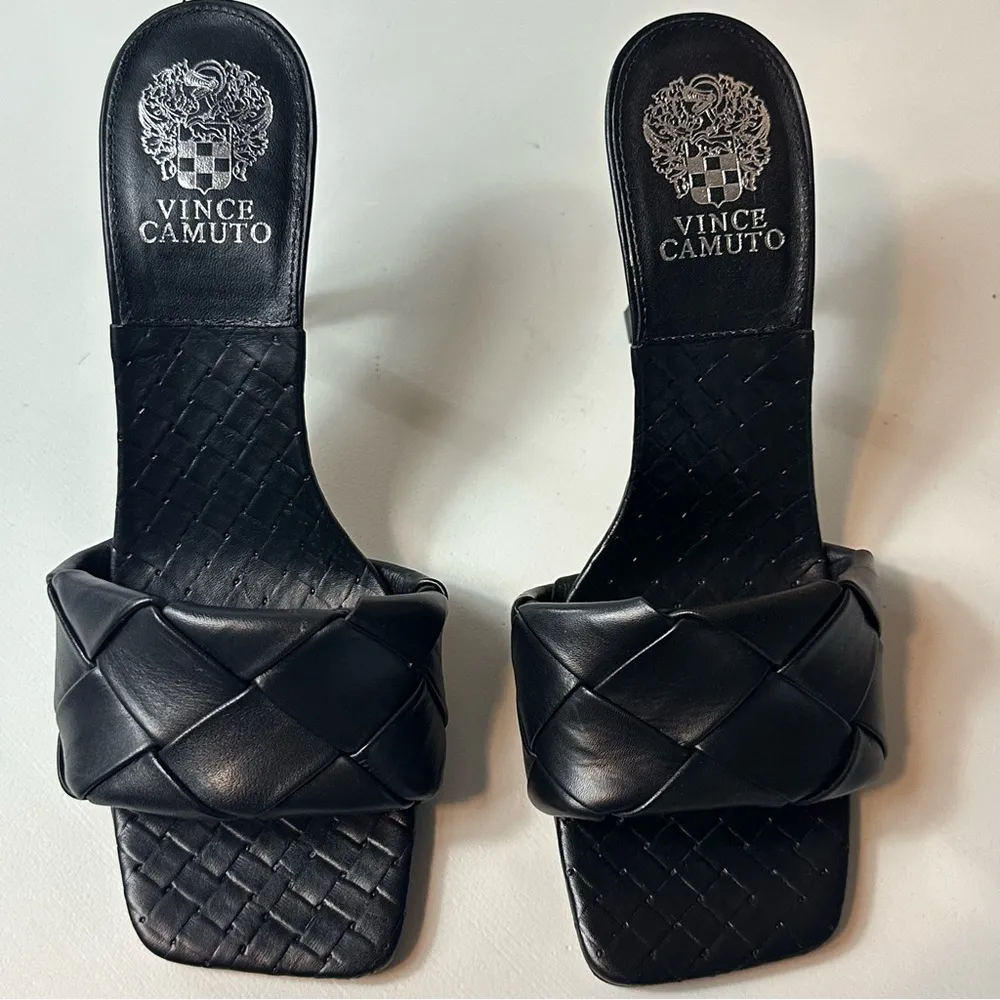 Vince Camuto Women's Brelanie Black Leather Woven Strap Heels Sandal Size 9 - Image 2