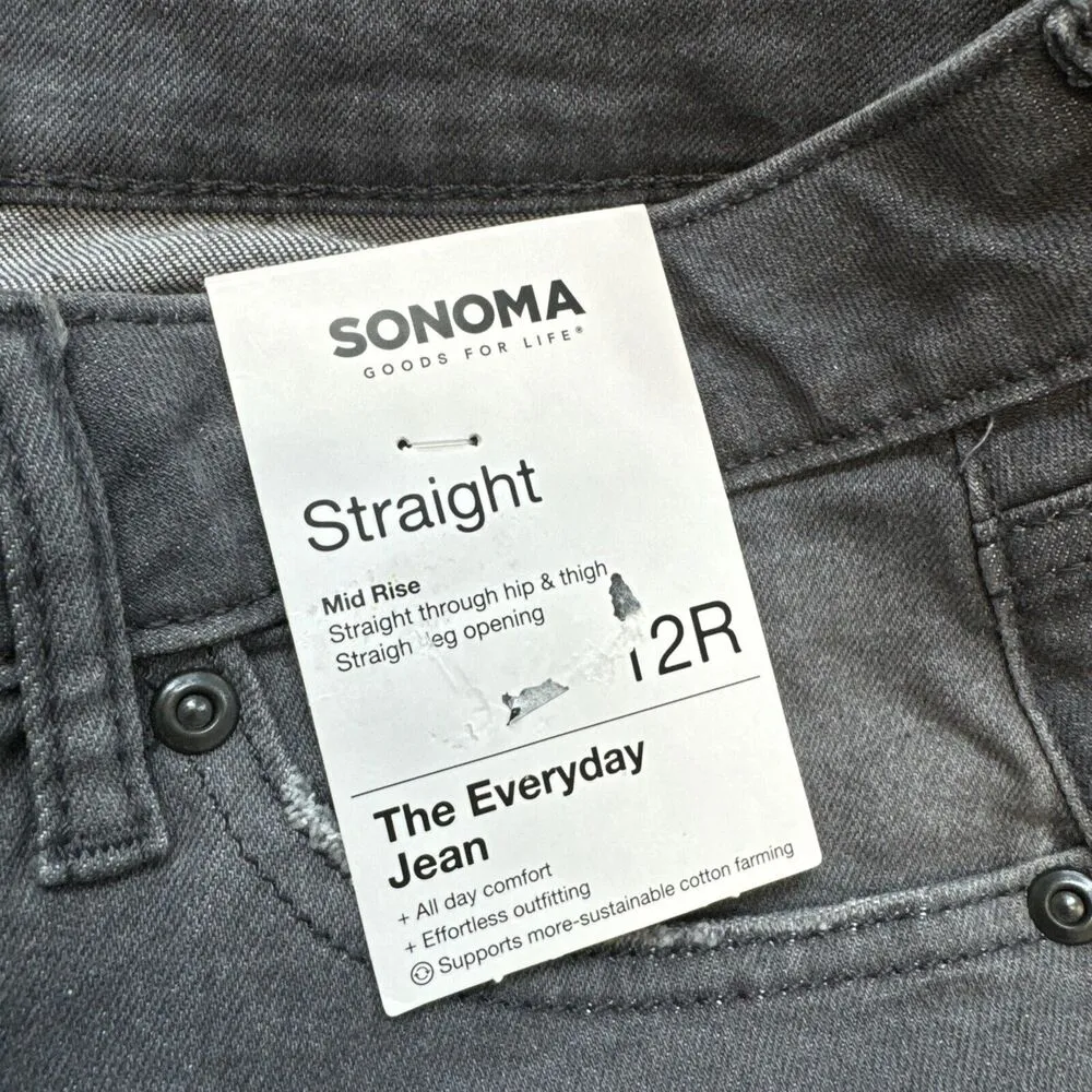 Sonoma Straight Distressed Women's size 12 Gray Denim Jeans Mid-Rise New - Image 2