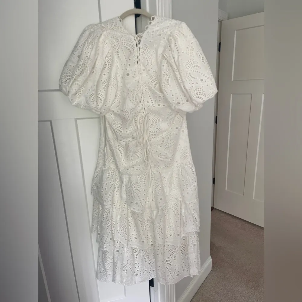 NWT Farm Rio White Cotton Midi Eyelet Dress Puffed Sleeve - Image 8