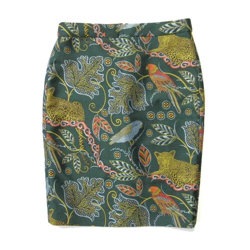 NWT NWT J.Crew No. 2 Pencil in Green Ornate Jungle Leopard Bird Floral Skirt 4 - Image 2