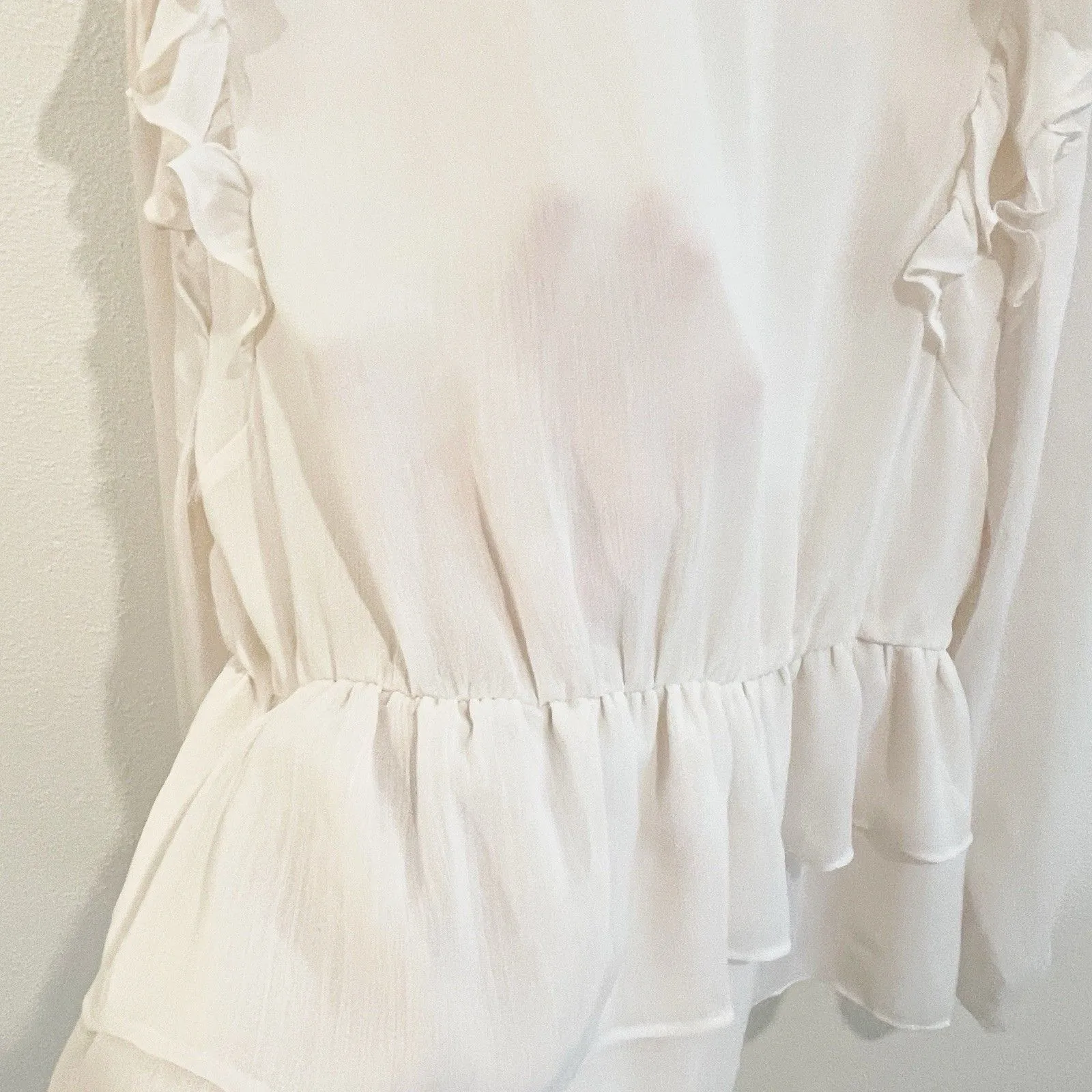 Torrid Chiffon Ruffled V Neck Wrap Surplice Crop Top Ivory XXXL Holiday Fairy - Image 7