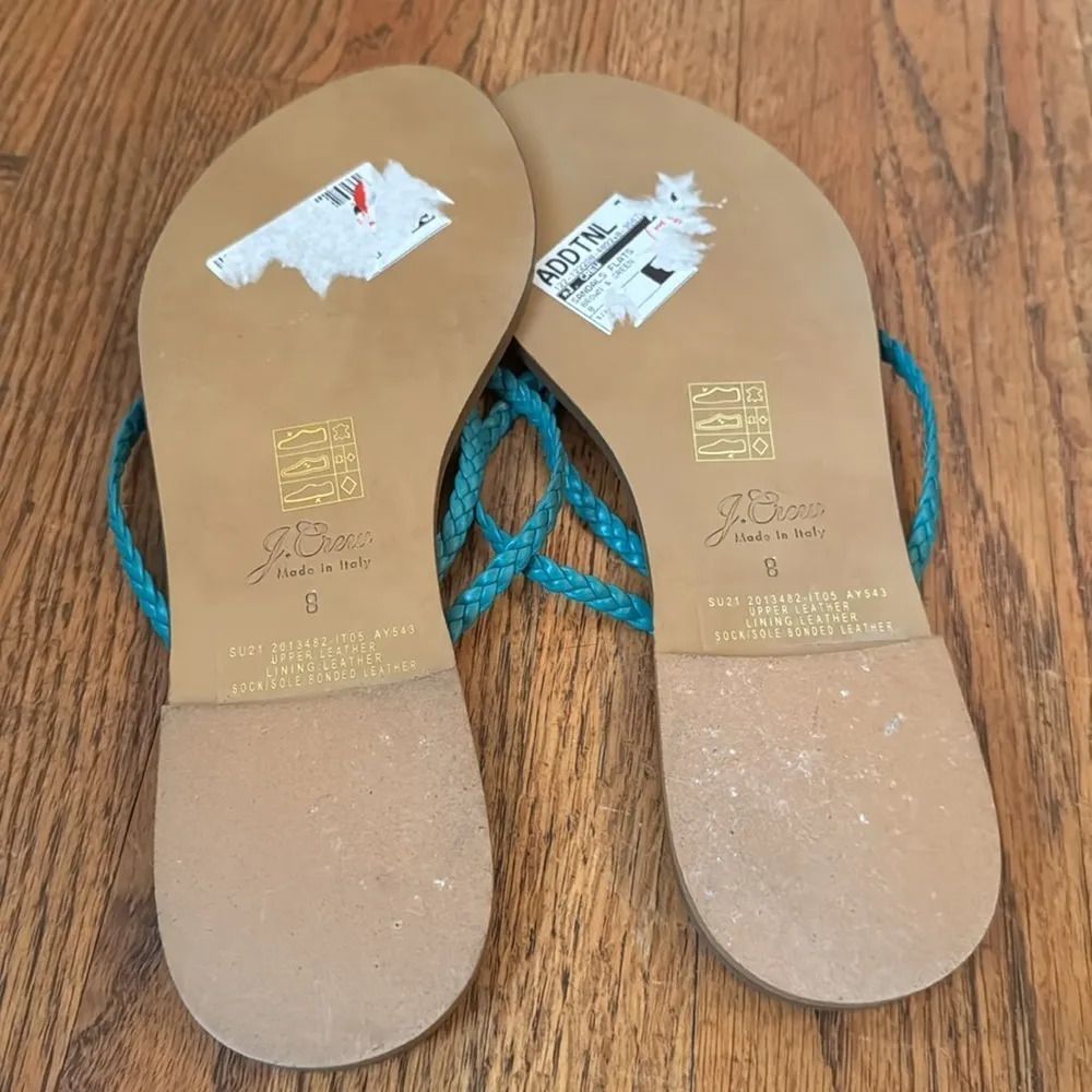 J. Crew New Green Leather Capri Braided Strap Flip Flop Sandals Size 8 - Image 7