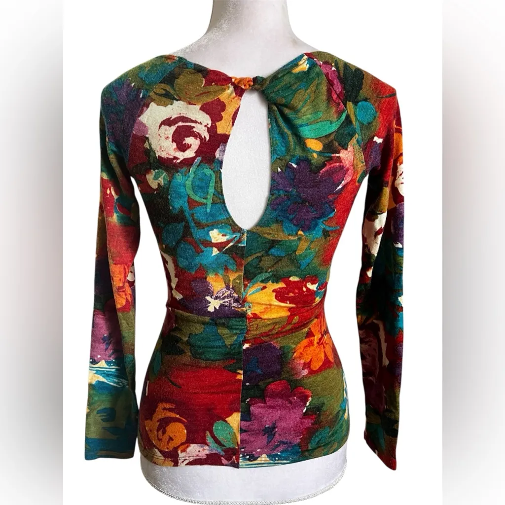 Caché vtg 90s y2k floral knot criss cross bodycon top floral blouse small - Image 7