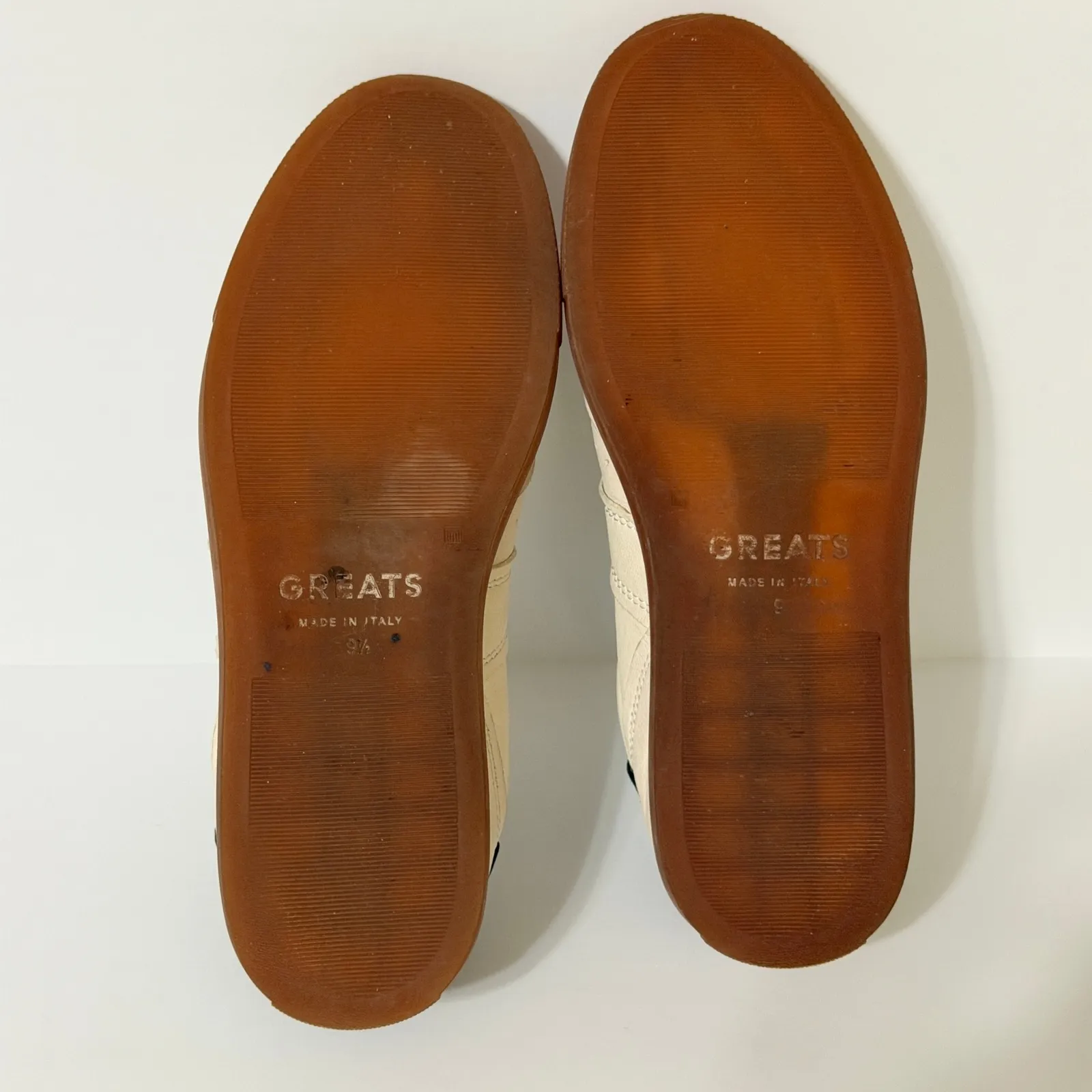 GREATS Brooklyn The Charlie Leather Sneakers Women's Size 9 Ivory White Gum Sole - Image 7