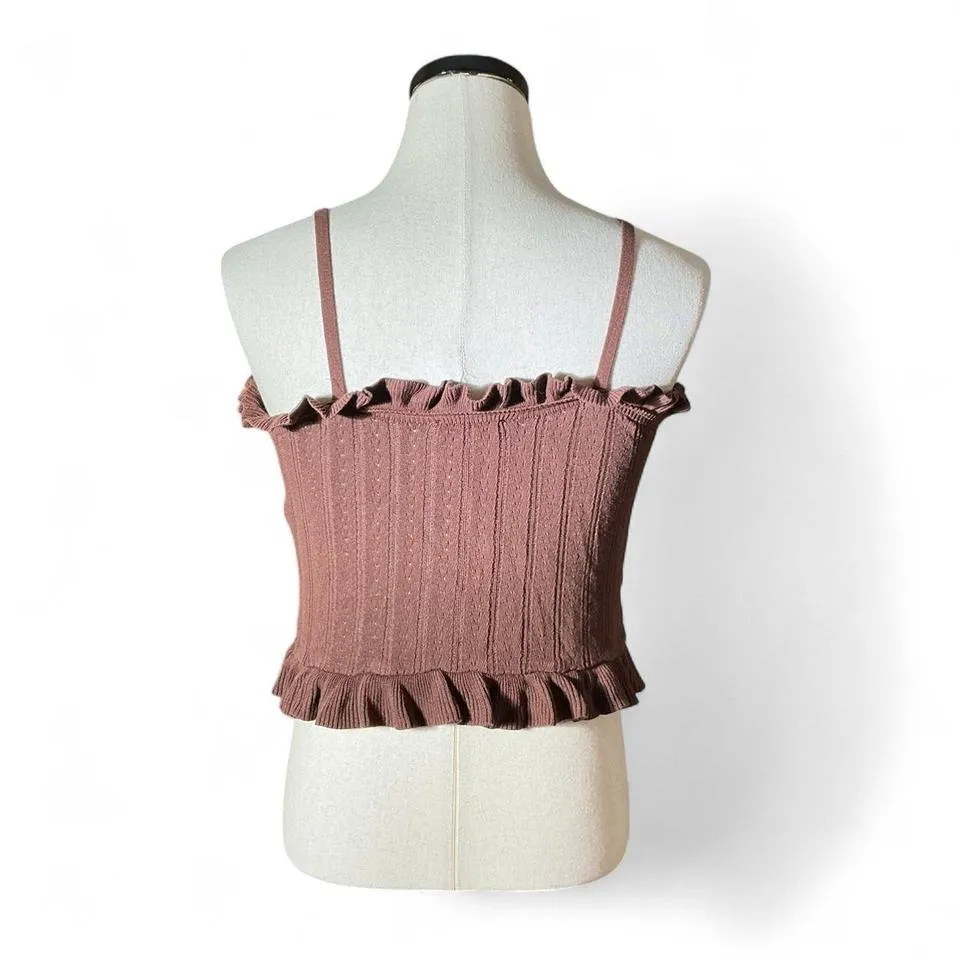 Zara Ribbed Ruffled Cami Top Brown Spaghetti Strap Cropped Tank Women S - Image 2