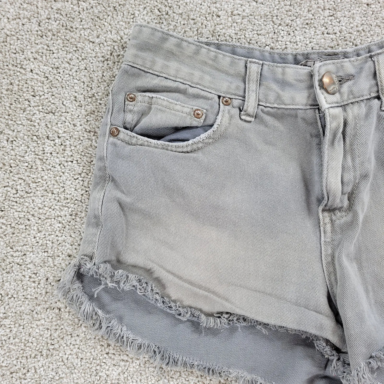 Free People Womens Cut Off Jean Shorts 26 Blue Distressed‎ Denim Button Fly - Image 12