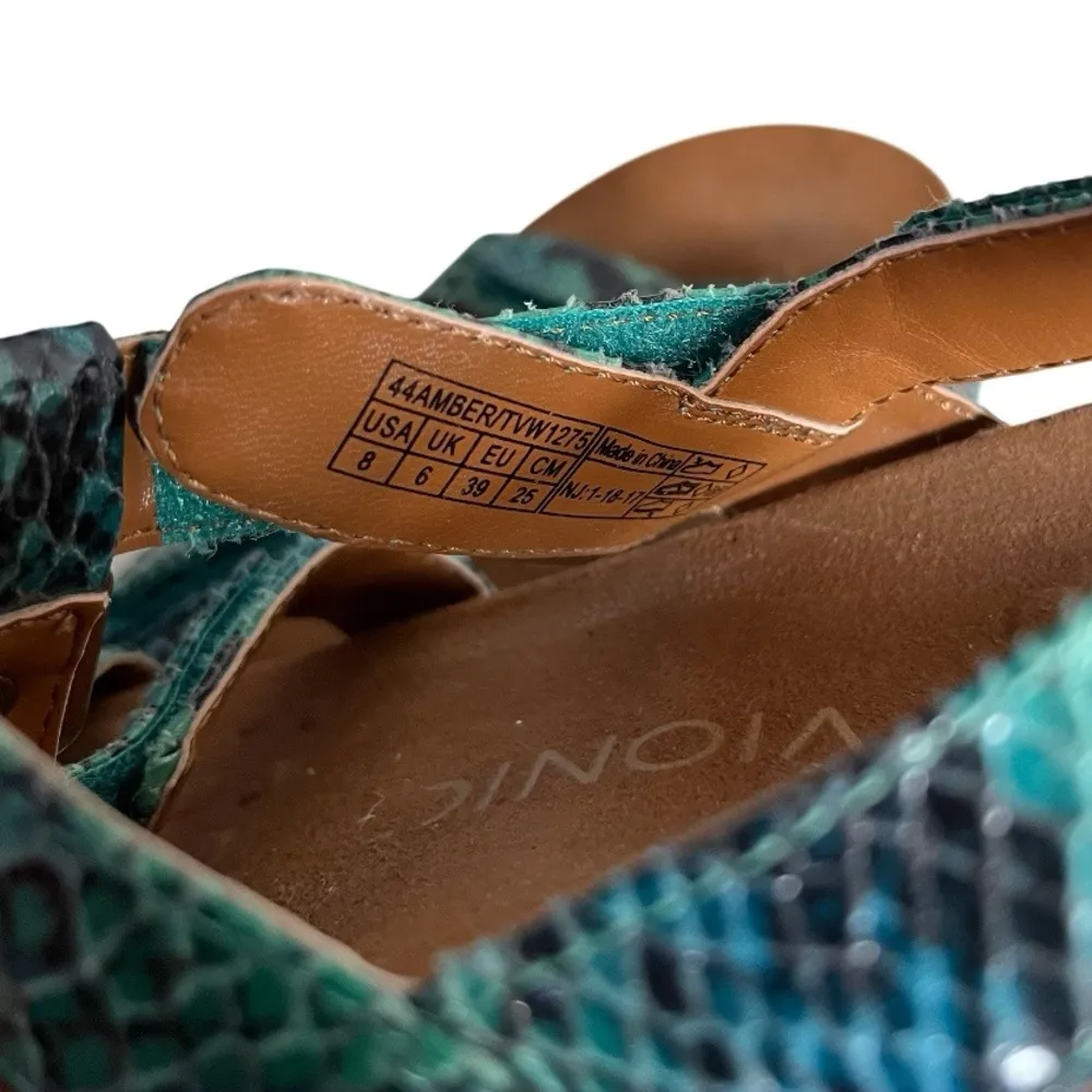 Vionic  Sandals Amber Adjustable Straps Teal Snake Embossed Womens Size 8 - Image 6