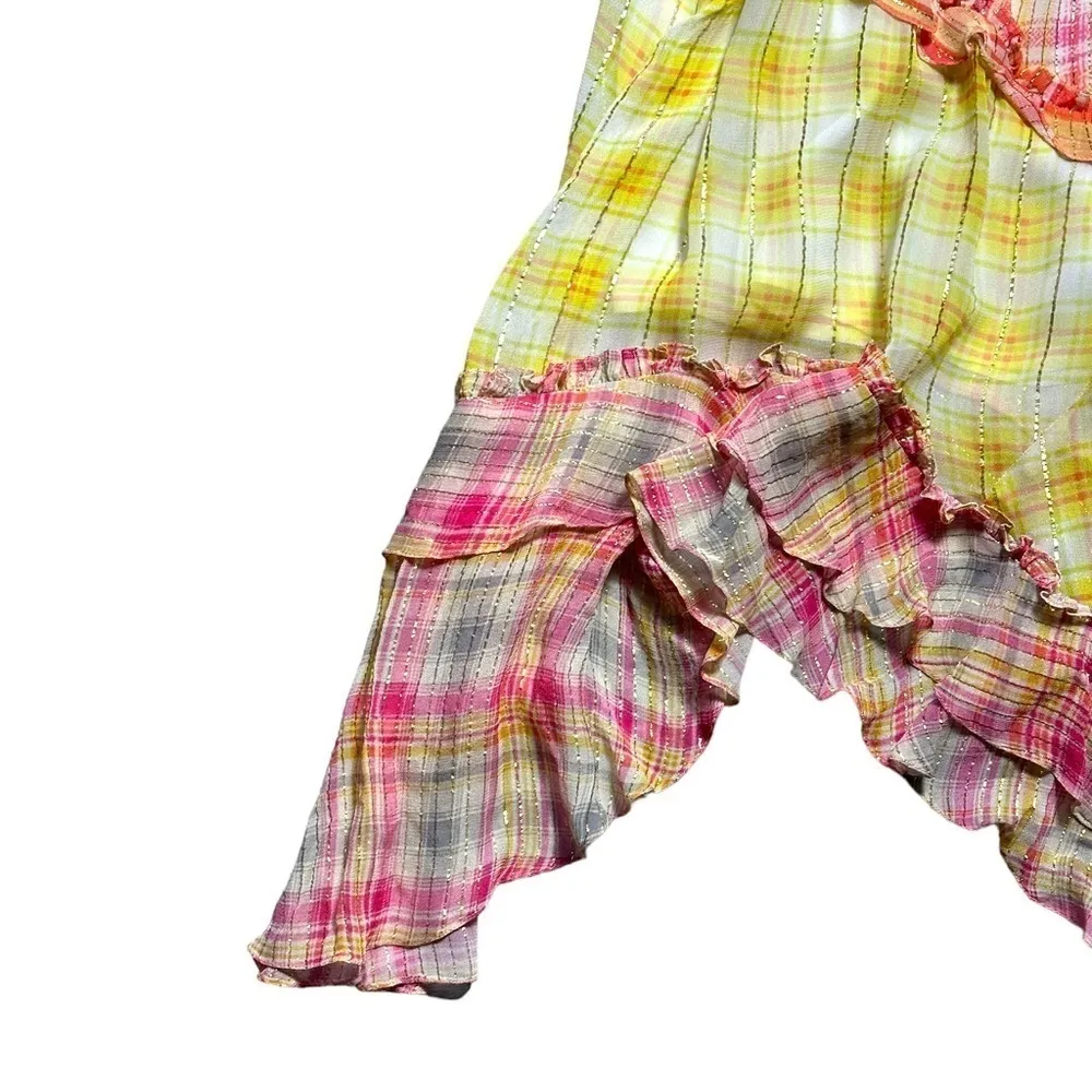 Hemant & Nandita Multi Colored Madrasi Asymmetrical Midi Dress US S Yellow - Image 10