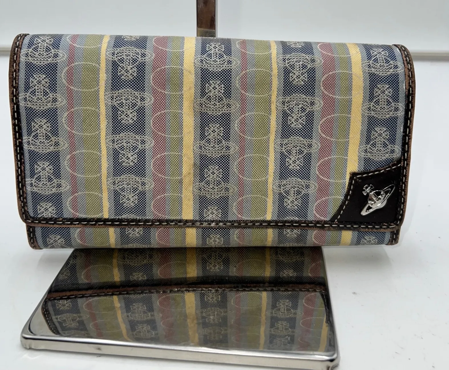 Vivienne Westwood Orb Striped Canvas Leather Tri-Fold Wallet - Image 1