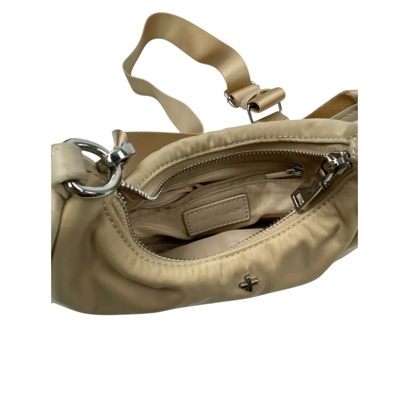 Peta & Jain Paloma Beige Cappuccino Nylon Crossbody Strap Hobo Bag Handbag OS - Image 3