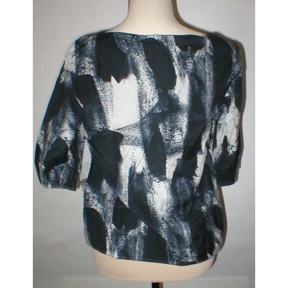 NWT New Womens Designer Acne Blouse Top 36 IT 2 Silk Black Gray Begonia Career - Image 5