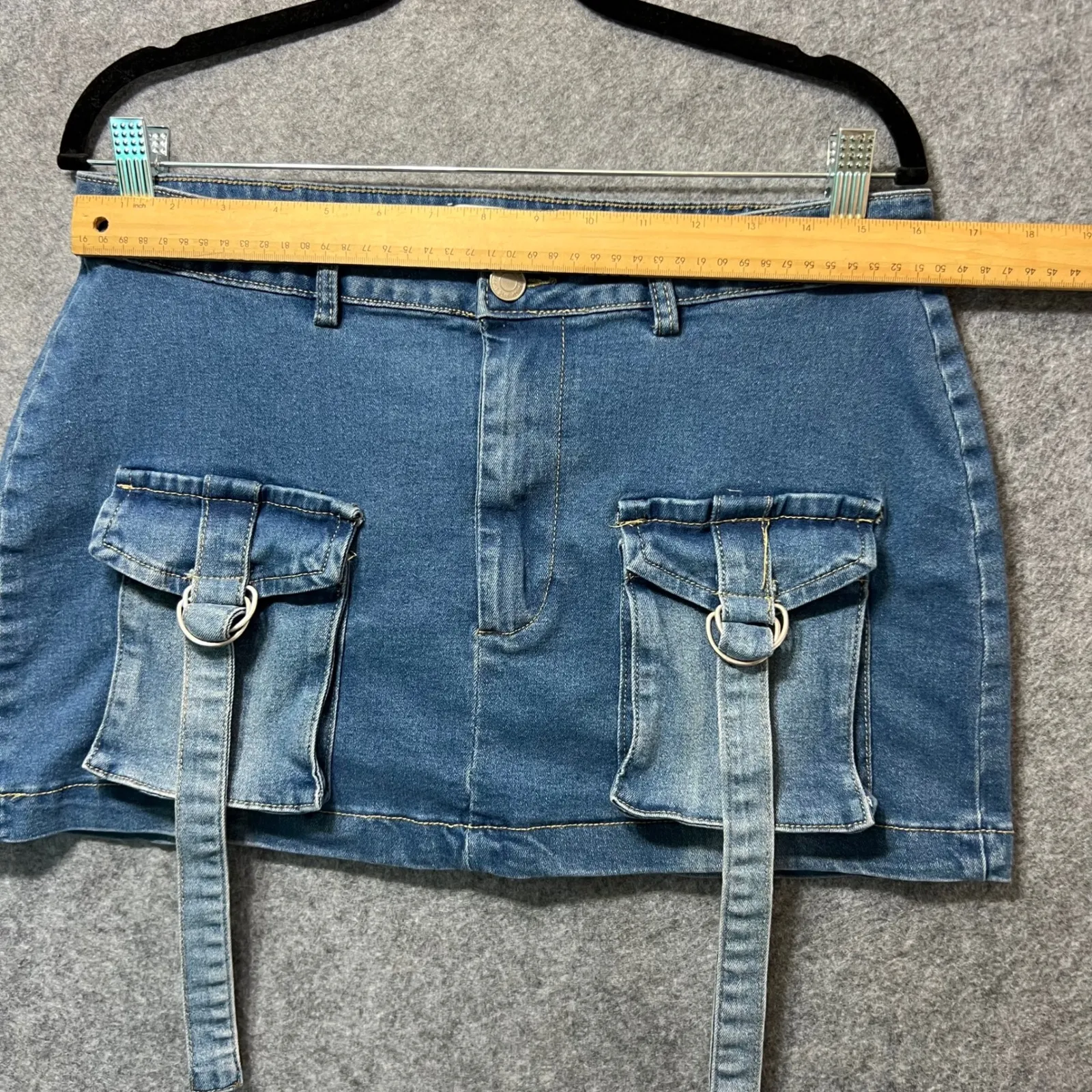 RISE Supply‎ Co Denim Mini Skirt Blue Cargo Pocket Mini Skirt Women Size 13 - Image 2