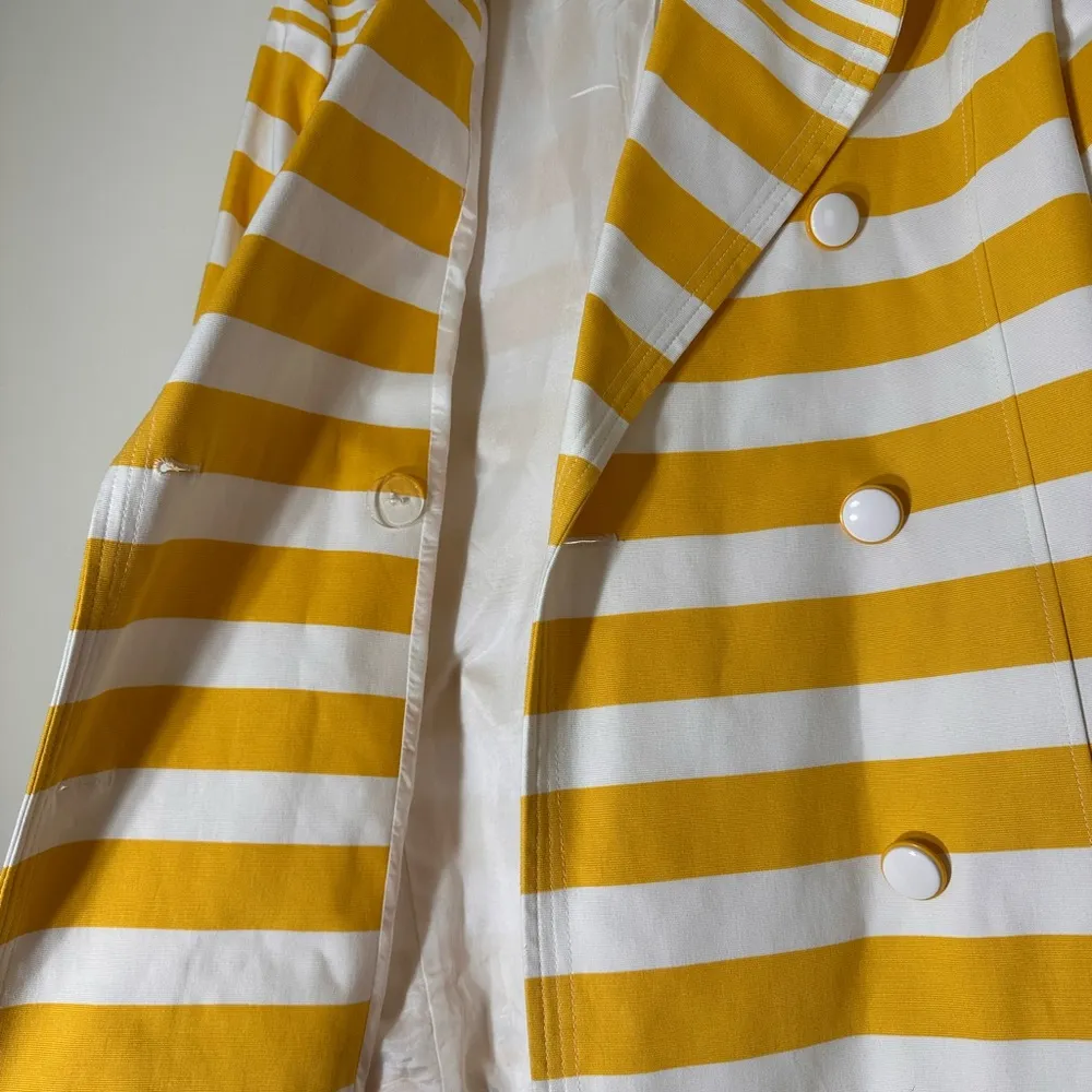 Jones New York Yellow white striped trench coat size XL - Image 6