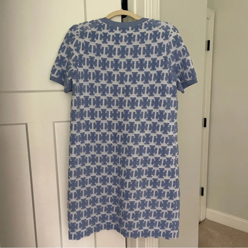 TORY BURCH  Logo Bouclé T-Shirt Dress Blue Hydrangea/White short sleeve - Image 7