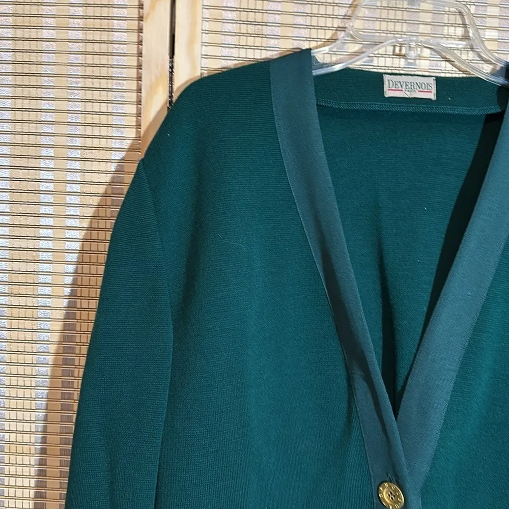 Devernois Paris Vintage 1970s Forest Green Preppy Cardigan Sweater Blazer Size 18 - Image 5