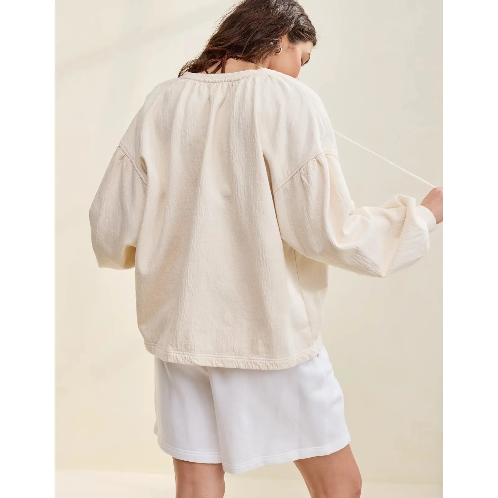 NWT Aerie Easy Street Sweatshirt Sz XXS Cream Textured Top Long Sleeve Pullover - Image 3