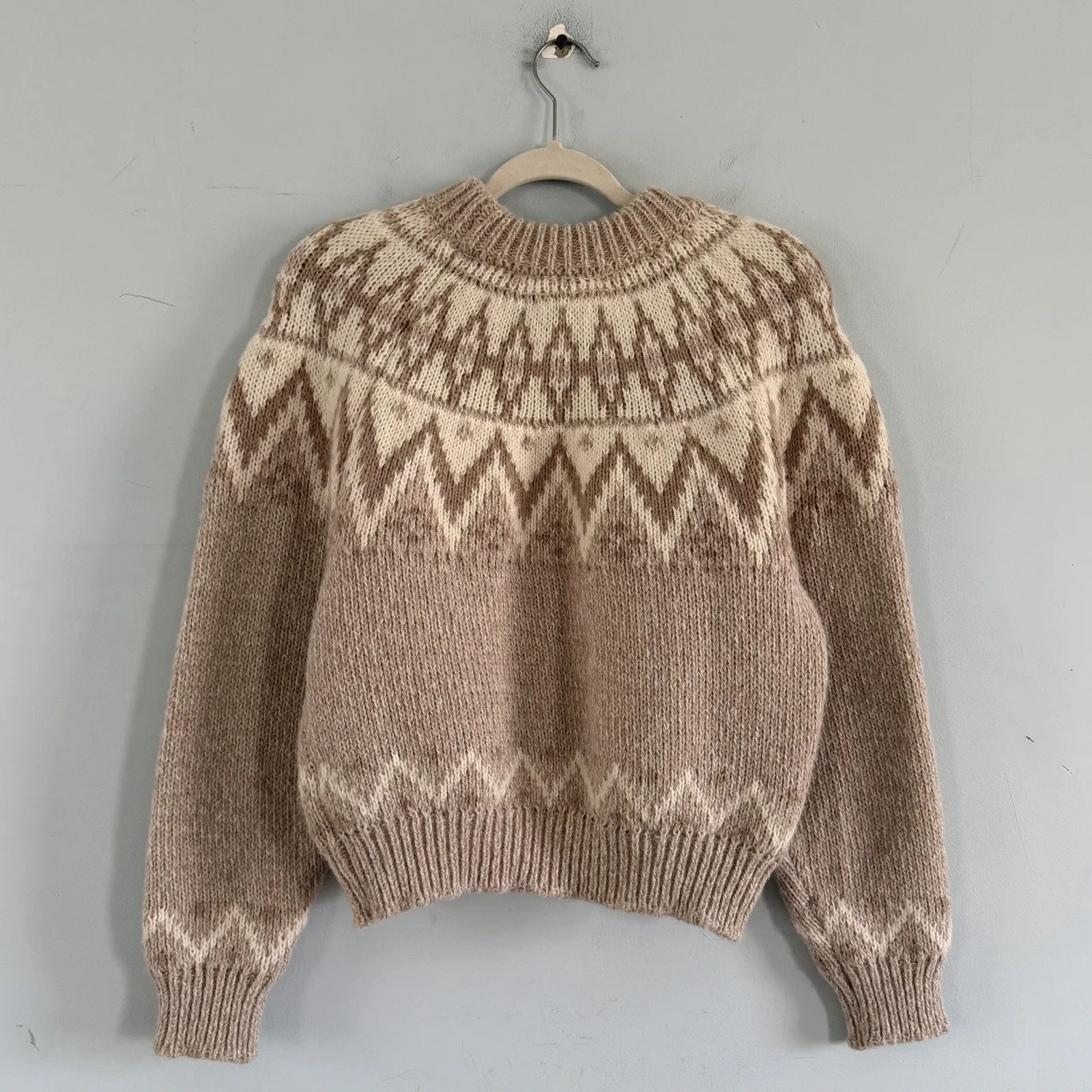 NWT For the Republic Fair Isle Chunky Knit Beige Tan Crewneck Sweater - Image 4